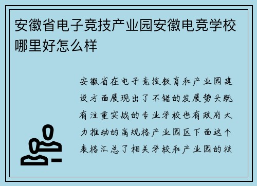 安徽省电子竞技产业园安徽电竞学校哪里好怎么样